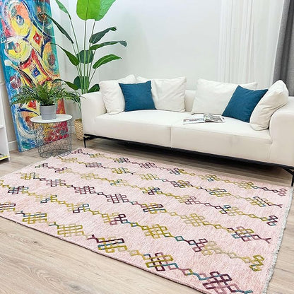 Alfa Rich 4x6 Light Pink Washable Area Rugs for Living Room Bedroom Kitchen Girls Decor Cotton Rug