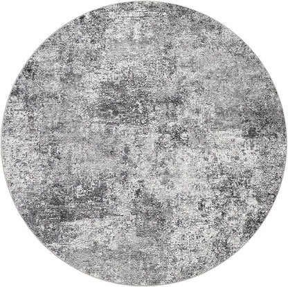 5ft Round Area Rug Living Room Rugs - 5x5 Washable Large Soft Indoor Neutral Modern Abstract Low Pile Rug Carpet for Bedroom Dining Room Farmhouse Home Office - Grey