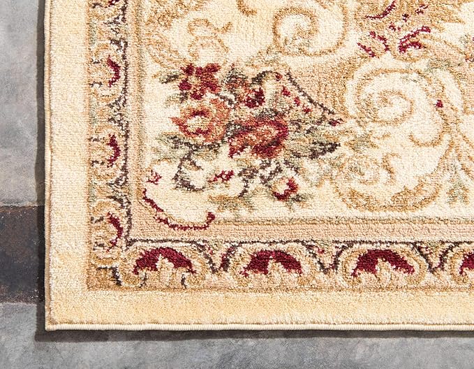 Unique Loom Versailles Collection Traditional Classic Floral Motif Area Rug (4' 0 x 4' 0 Square, Ivory/ Tan)