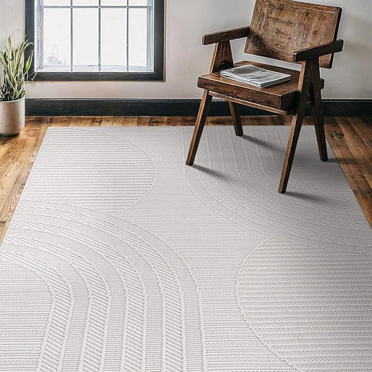 CAMILSON Micro Loop Rug 4x6 Modern Luxury Geometric Arch Area Rugs Soft High and Low Pile Stain Resistant Easy-Cleaning Non-Shedding for Living Room Office Indoor Carpet (4 x 6 / White)