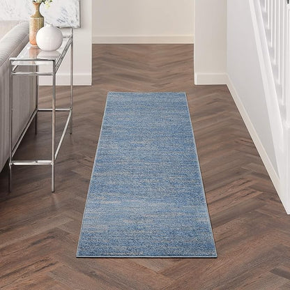 Nourison Home Nourison Essentials Blue Grey 2'2" x 10' Area Rug - Easy Clean, Non Shedding, Bed Room, Living Room, Dining Room, Kitchen (10' Runner)
