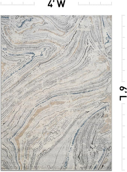 Rugshop Marble Swirl Distressed Gray Area Rug 4' x 6' Great for Small Living Rooms, Offices, or Under Coffee Tables