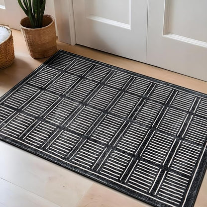 Rugshop Bohemian Stripe Lines Washable Non Slip Area Rug 2' x 3' Black