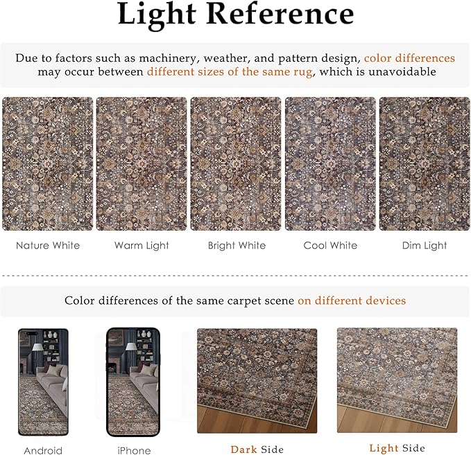 Hugear 5x7 Machine Washable Rugs Tradition Brown Hallway Area Rug Indoor Accent Rug Floral Low Pile Carpet Soft Throw Aesthetic Rug Bedroom Living Room Office Dining Room Kitchen Laundry Room Non Slip