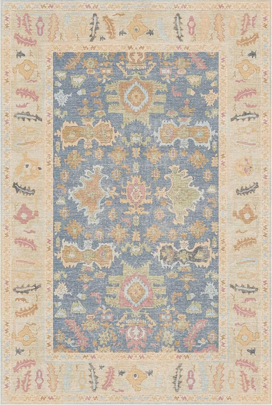 Kuden 10x14 Large Area Rug, Machine Washable Area Rug with Non-Slip Backing, Vintage Style, Soft, Easy Clean, Low Pile Rug for Living Room, Bedroom, Dining Room