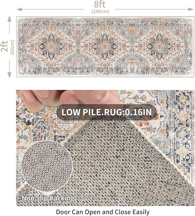 Enkor Runner Rugs for Hallway, 2x8 Washable Soft Non Slip Floor Rugs for Kitchen, Modern Mat for Living Room Bedroom Entryway Orange & Black