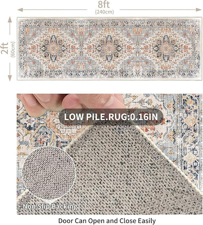 Enkor Runner Rugs for Hallway, 2x8 Washable Soft Non Slip Floor Rugs for Kitchen, Modern Mat for Living Room Bedroom Entryway Orange & Black