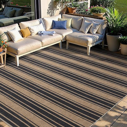Striped Easy Jute Rug 8x10 Outdoor Rug Large Washable Rugs for Living Room Patio Non Slip Neutral Farmhouse Indoor Outdoor Carpet for Backyard Patio Office
