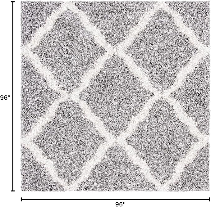 SAFAVIEH Dallas Shag Collection Area Rug - 8' Square, Grey & Ivory, Trellis Design, Non-Shedding & Easy Care, 1.5-inch Thick Ideal for High Traffic Areas in Living Room, Bedroom (SGD257G)