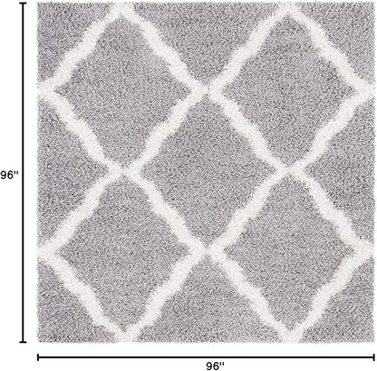 SAFAVIEH Dallas Shag Collection Area Rug - 8' Square, Grey & Ivory, Trellis Design, Non-Shedding & Easy Care, 1.5-inch Thick Ideal for High Traffic Areas in Living Room, Bedroom (SGD257G)