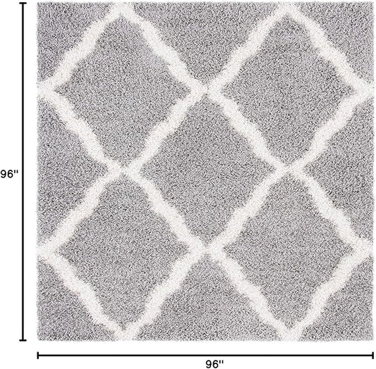 SAFAVIEH Dallas Shag Collection Area Rug - 8' Square, Grey & Ivory, Trellis Design, Non-Shedding & Easy Care, 1.5-inch Thick Ideal for High Traffic Areas in Living Room, Bedroom (SGD257G)