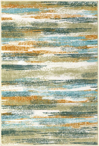 Modern Abstract 9x12 Large Machine Washable Living Room Rug Non-Slip Soft Bedroom Area Rug Green Mustard Multi Ultra Thin Print Faux Wool Carpet Throw Rugs for Playroom Dining Room Indoor
