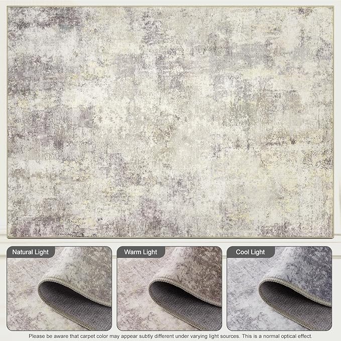 Washable Area Rugs for Living Room 9x12 - Large Neutral Modern Abstract Rug, Soft Low Pile Carpet with Non Slip Backing for Under Dining Room Table, Bedroom, Home, Office, Dorm - Brown Grey