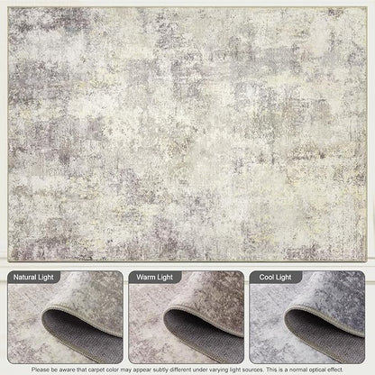 Washable Area Rug for Living Room 6x9 - Neutral Modern Abstract Rugs, Soft Non Slip Carpet with for Bedroom, Under Dining Room Table, Home, Office, Dorm - Brown Grey