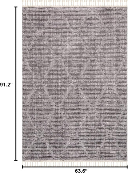 SAFAVIEH Marrakech Collection Area Rug - 5'3" x 7'6", Grey, Moroccan Boho Tribal Tassel Design, Non-Shedding & Easy Care, Ideal for High Traffic Areas in Living Room, Bedroom (MRK517F)