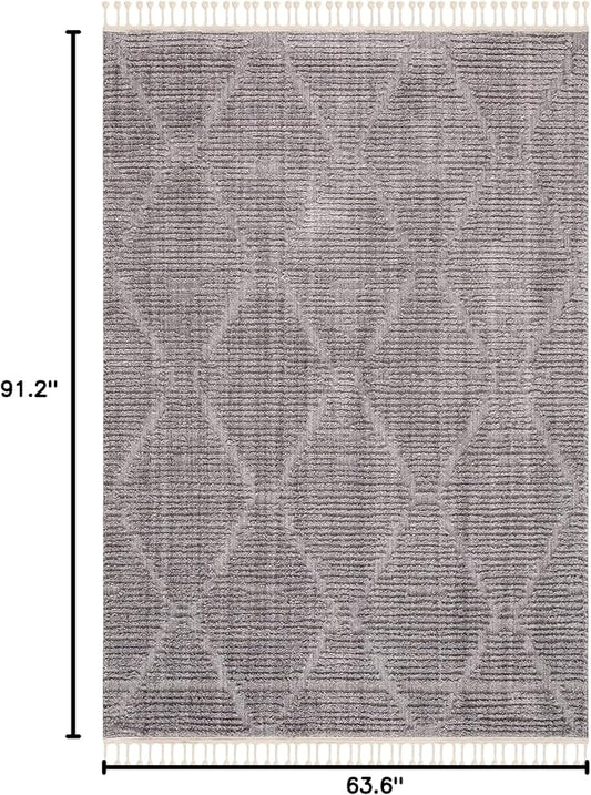 SAFAVIEH Marrakech Collection Area Rug - 5'3" x 7'6", Grey, Moroccan Boho Tribal Tassel Design, Non-Shedding & Easy Care, Ideal for High Traffic Areas in Living Room, Bedroom (MRK517F)