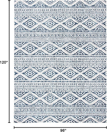 SAFAVIEH Area Rug 8x10 - Tulum Collection - Large - Ivory & Navy, Moroccan Boho Tribal Design, Non-Shedding & Easy to Clean, Ideal for Living Room, Bedroom, Dining Space (TUL272D)