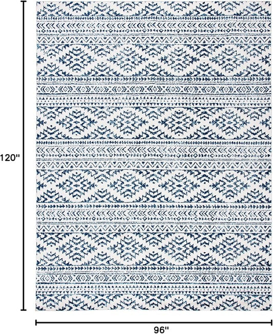 SAFAVIEH Area Rug 8x10 - Tulum Collection - Large - Ivory & Navy, Moroccan Boho Tribal Design, Non-Shedding & Easy to Clean, Ideal for Living Room, Bedroom, Dining Space (TUL272D)