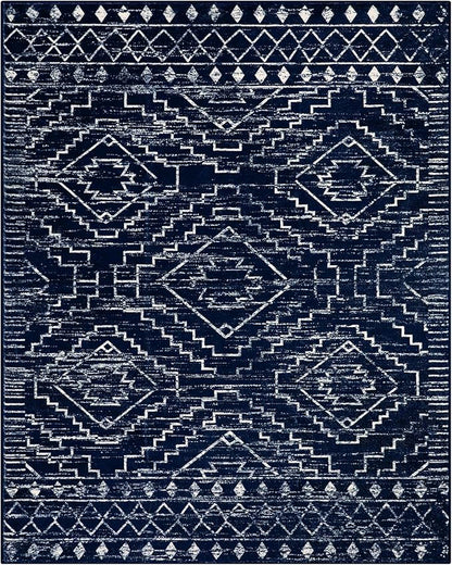 Wonnitar Moroccan 8x10 Rug Living Room Area Rugs, Washable Blue Bedroom Rug, Non-Slip Large Soft Non-Shedding Ultra-Thin Farmhouse Boho Throw Carpet for Dining Table Office Mudroom (Blue,8'x10')