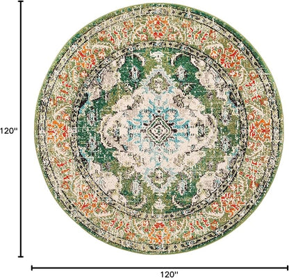 SAFAVIEH Monaco Collection Area Rug - 10' Round, Forest Green & Light Blue, Medallion Distressed Design, Non-Shedding & Easy Care, Ideal for High Traffic Areas in Living Room, Bedroom (MNC243F)