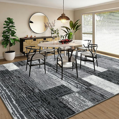 Large Area Rugs,Modern Geometric Patchwork Floor Decor for Bedroom Aesthetic Carpet, Rockwood Collection, Indoor Rugs for Living Room, Dining Room, Nursery, Office, Machine Washable Rug,8x10 Ft Grey