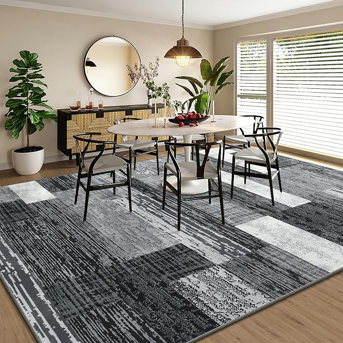 Large Area Rugs,Modern Geometric Patchwork Floor Decor for Bedroom Aesthetic Carpet, Rockwood Collection, Indoor Rugs for Living Room, Dining Room, Nursery, Office, Machine Washable Rug,5x8 Ft Grey