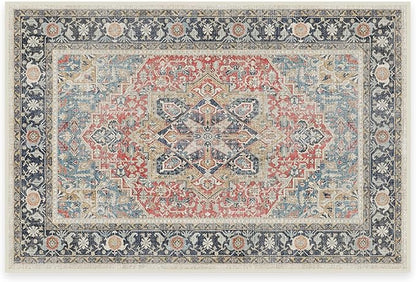 RUGGABLE Washable Vintage Area Rug – Kamran Cayenne Red 2x3, Stain-Resistant, Non-Slip – Small Machine Washable Rugs for Living Room, Bedroom, Hallway, Entryway & Bathroom–with Standard Pad