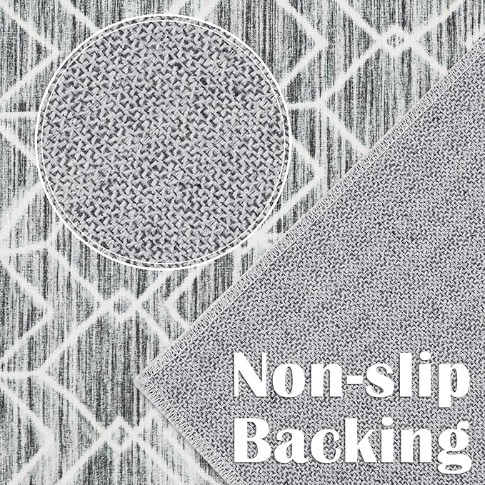 jinchan Moroccan Runner Rug 3x7 - Kitchen Machine Washable Runner Rug Modern Geometric Low-Pile Lightweight Non-Slip Carpet for Entryway Hallway Laundry Room Bedroom Bedside (3x7ft, Grey)