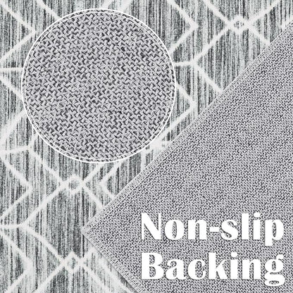 jinchan Moroccan Runner Rug 3x8 - Kitchen Machine Washable Runner Rug Modern Geometric Low-Pile Lightweight Non-Slip Carpet for Entryway Hallway Laundry Room Bedroom Bedside (3x8ft, Grey)