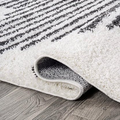 JONATHAN Y Elm Diamond Stripe Shag White/Gray Indoor Area Rug, 5x8, Geometric, Bohemian, Contemporary, Easy-Cleaning for Living Room, Bedroom, Kitchen, Pet Friendly, Non-Shedding (MOH408A-5)