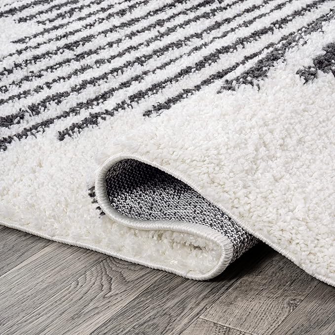 JONATHAN Y Elm Diamond Stripe Shag White/Gray Indoor Area Rug, 3x5, Geometric, Bohemian, Contemporary, Easy-Cleaning for Living Room, Bedroom, Kitchen, Pet Friendly, Non-Shedding (MOH408A-3)