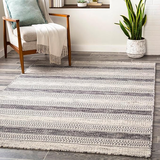Mark&Day Wool Rugs, 5x7 Marvelle Global Medium Gray Area Rug, Black Ivory Carpet for Living Room, Bedroom or Kitchen (5' x 7'6")