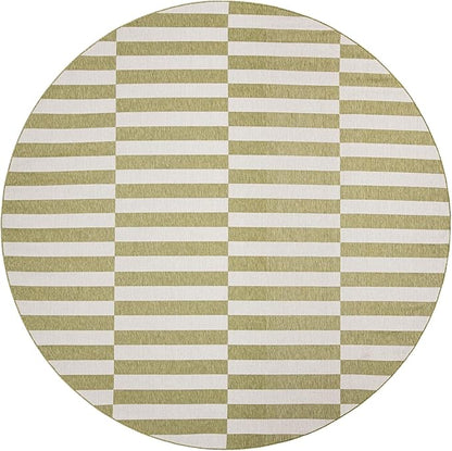 Unique Loom Outdoor Striped Collection Area Rug - Striped (12' Round Green/Ivory)