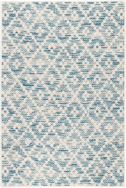 Dash & Albert Melange Diamond Blue Machine Washable Rug, 9.5 X 13.5 Feet, Blue Geometric Pattern