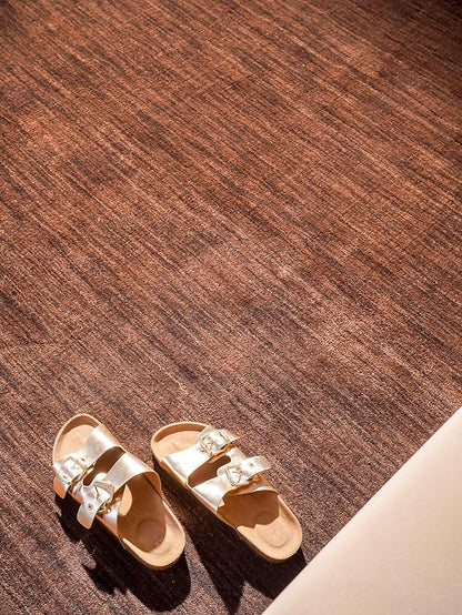 Hand Knotted Loom Wool ECO-Friendly Area Rugs - 6'x6', Square, Brown Color, Solid Plain Design, High Pile Thick Handmade Anti Skid Area Rugs for Living Room, Bed Room (L00111)