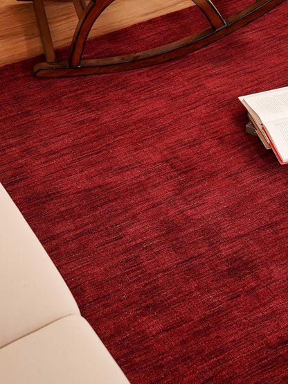 Rugsotic Carpets Hand Knotted Loom Wool ECO-Friendly Area Rugs - 3'x5', Rectangle, Red Color, Solid Plain Design, High Pile Thick Handmade Anti Skid Area Rugs for Living Room, Bed Room (L00111)