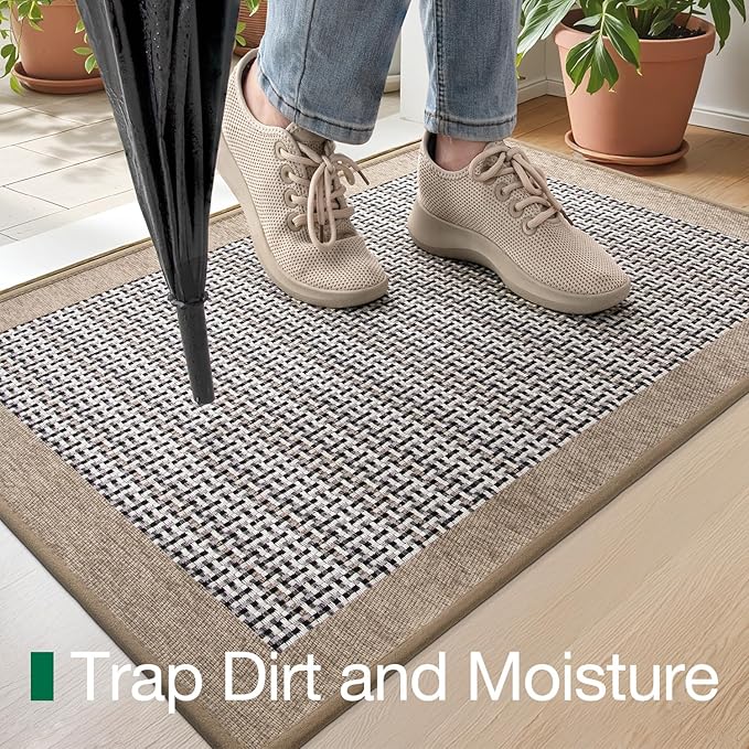 LUMI Inside Door Mat for Entry 32"x47", Absorbent, Dirt Trapper, Low Profile Thin, Non Slip Mats with Rubber Backing, Ideal for Indoor, High Traffic, Garage, Entrance, Classic Beige