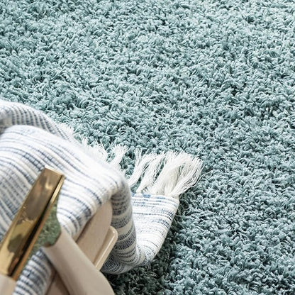 Unique Loom Solid Shag Collection Area Rug (7' 10" x 10' Oval, Light Slate Blue)