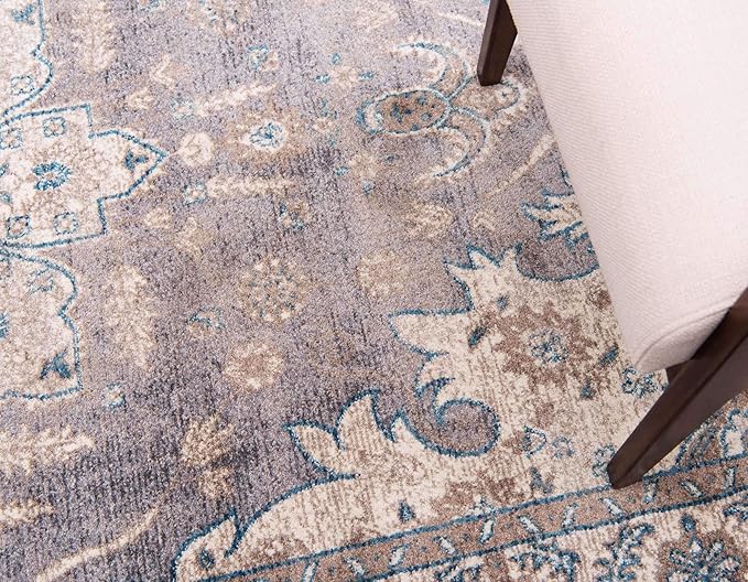 Unique Loom Salzburg Collection Classic Traditional Design Oriental Inspired Border Area Rug (8' 0 x 11' 0 Rectangular, Gray/Beige)