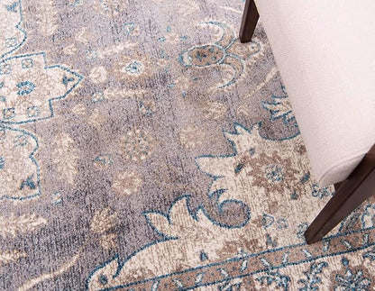 Unique Loom Salzburg Collection Classic Traditional Design Oriental Inspired Border Area Rug (8' 0 x 11' 0 Rectangular, Gray/Beige)