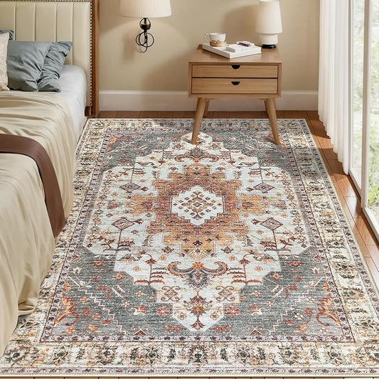 Tangsoo Area Rug 3x5 Bedroom Rug, Washable Vintage Rugs Indoor, Non Slip Accent, Print Distressed Turmeric Carpet, Soft Low Pile Rug for Living Room Dorm Bedroom Bedside Entryway Bathroom