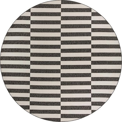 Unique Loom Outdoor Striped Collection Area Rug - Striped (13' Round, Charcoal/Ivory)