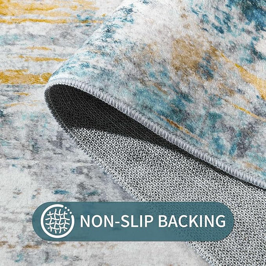 Entrance Rugs Indoor 2x3 Blue Entry Rug Washable Abstract Small Area Rug Non-Slip Low Pile Throw Rugs for Entryway, Kitchen Floor, Front Door Indoor Door Mat, Bathroom, Bedroom Bedside