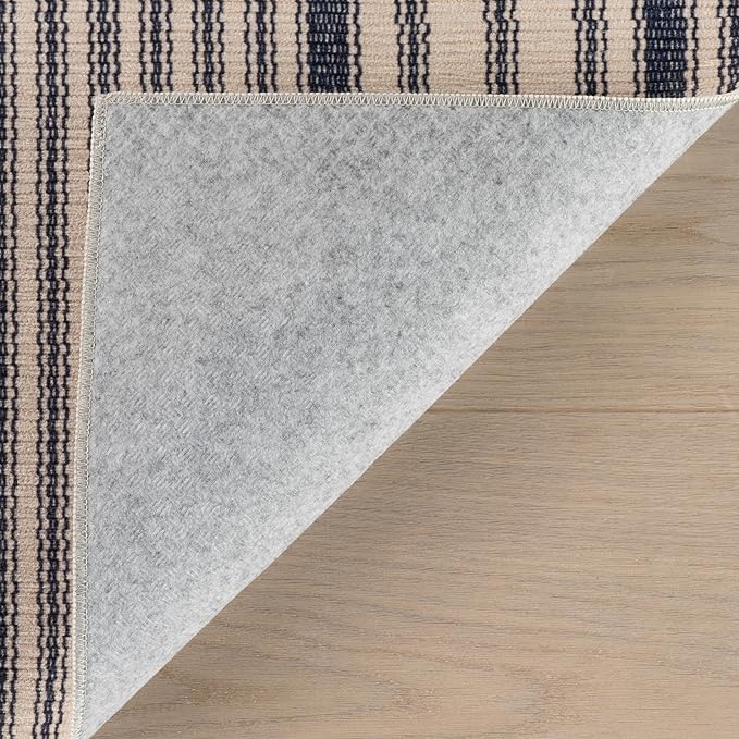 Dash & Albert Axiom Navy Machine Washable Rug, 5 X 8 Feet, Blue/Ivory Stripe Pattern