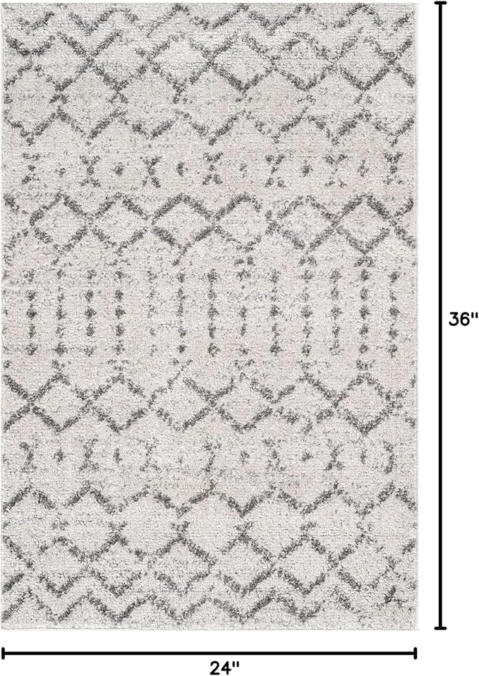 JONATHAN Y Boho Vintage Diamond Cream/Gray Indoor Area Rug 2X3 ft, Moroccan Hype for Living Room, Bedroom, Kitchen, Office, Easy-Cleaning, High Traffic, Pet-Friendly, Non-Shedding (MOH101B-23)