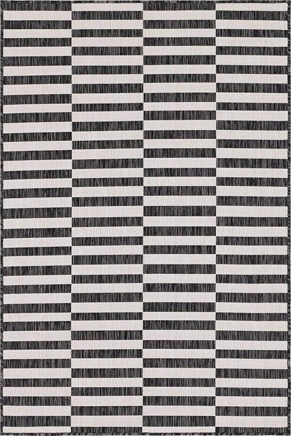 Unique Loom Outdoor Striped Collection Area Rug - Striped (4' 1" x 6' 1" Rectangle, Charcoal/Ivory)