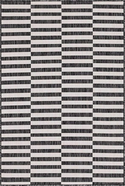 Unique Loom Outdoor Striped Collection Area Rug - Striped (4' 1" x 6' 1" Rectangle, Charcoal/Ivory)
