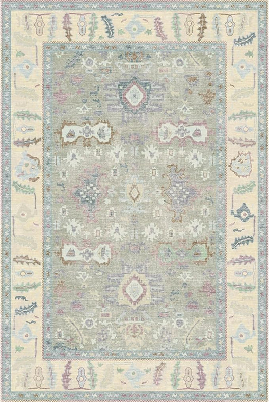 Kuden 6x9 Area Rug, Machine Washable Area Rug with Non-Slip Backing, Vintage Style, Soft, Easy Clean, Low Pile Rug for Living Room, Bedroom, Dining Room