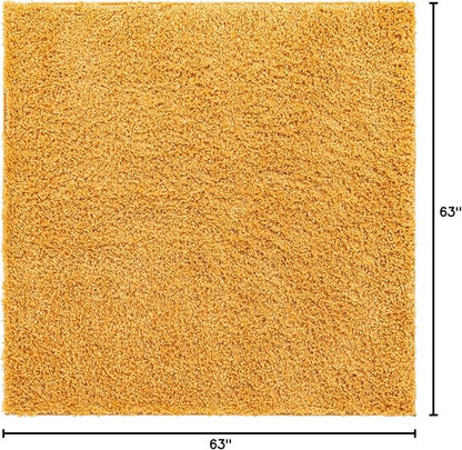 Unique Loom Davos Shag Collection Area Rug - Solid (5' 3" Square, Sun Yellow)