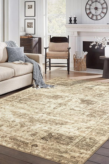 Keen Home Design 6x9 Rug - Machine Washable Area Rug with Non-Slip Backing, Ideal for Living Room, Dining Room, Bedroom - Vintage, Easy Clean, Durable, Low Pile - (6' x 9')